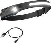 Podec Ultrakrachtige Led Hoofdlamp - USB Oplaadbaar - Bewegingssensor - IPX4 Waterdicht - 350 lumen - Verstelbaar Hoofdlampje - Headlight Zwart