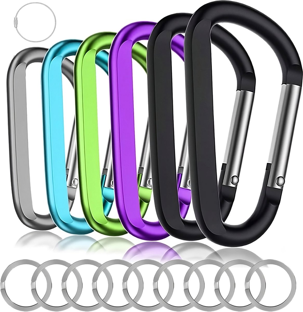 6 Stuks 78mm Multikleur Karabijnhaken Set met Sleutelringen - Carabijn Musketonhaak Sleutelhangers voor Volwassenen - D Carabiners - Karabijn haak Keychain - Karabijnsluitingen ringetjes - DIY Hobby Musketon Sluiting - Mini Karabiners - Carabijnhaak
