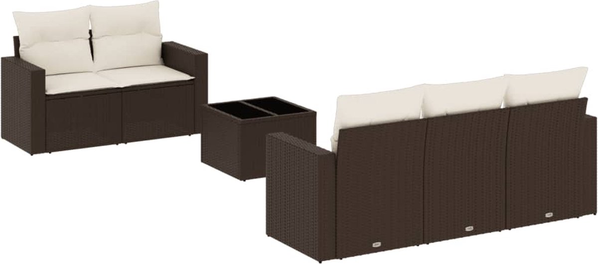 vidaXL 6-delige - Loungeset - met - kussens - poly - rattan - bruin