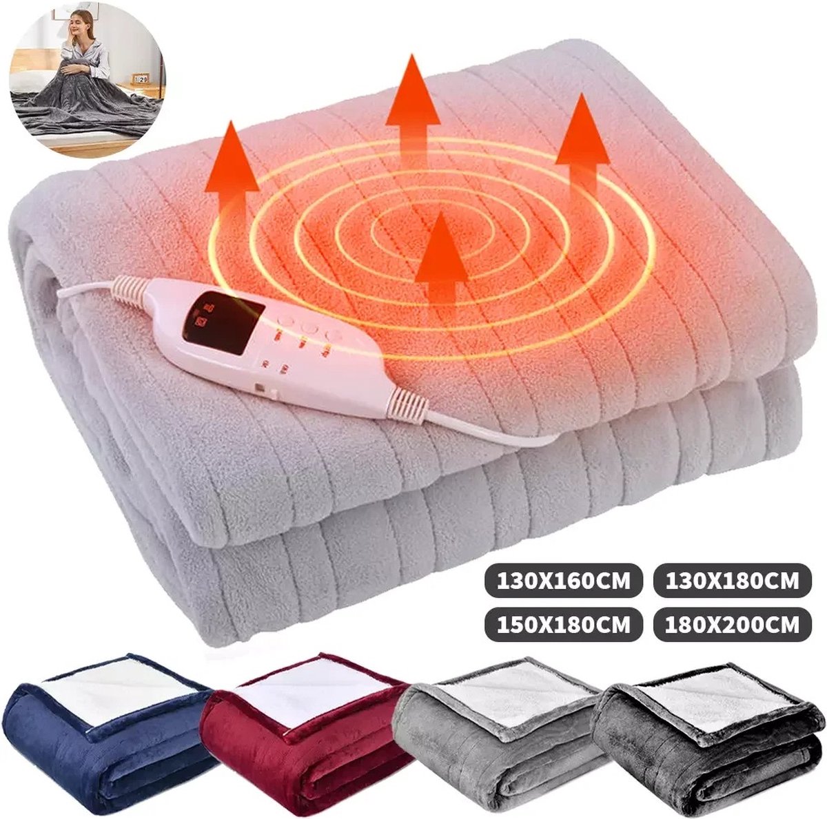 Elektrische deken - Deken voor op de bank - Elektrische omslagdeken - Warmtedeken - Bovendeken - 1 persoons - 130x160 cm - Fleece - Grijs — cadeau in Wonen & Interieur - foto 4