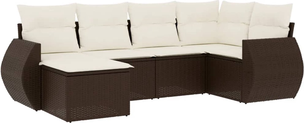 vidaXL 6-delige - Loungeset - met - kussens - poly - rattan - bruin
