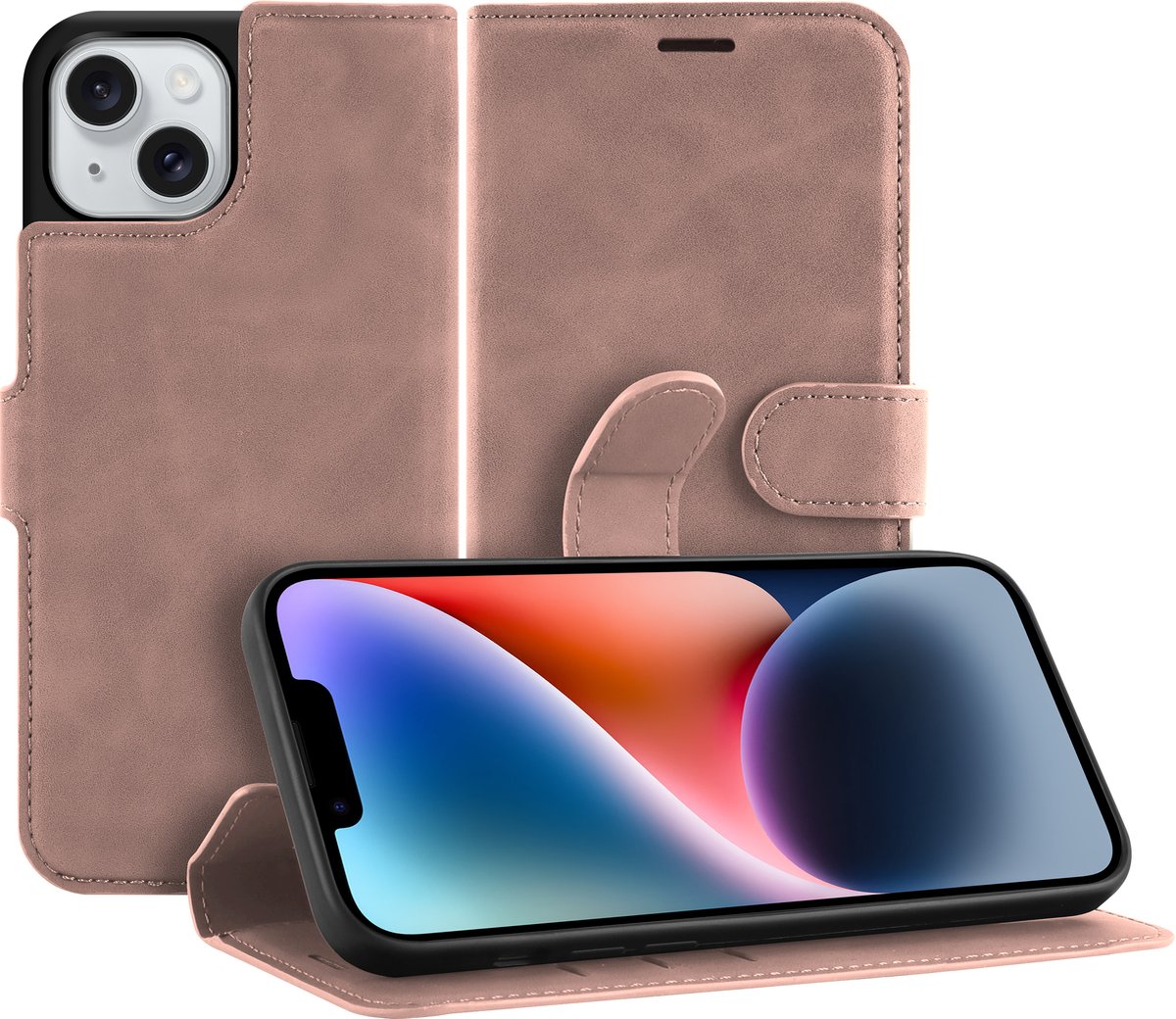 Cazy hoesje geschikt voor iPhone 14 Hoesje met Pasjeshouder - Premium Bookcase - Roze