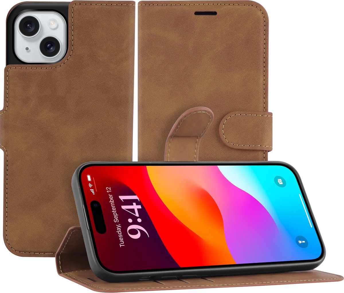 Cazy hoesje geschikt voor iPhone 15 Hoesje met Pasjeshouder - Premium Bookcase - Bruin
