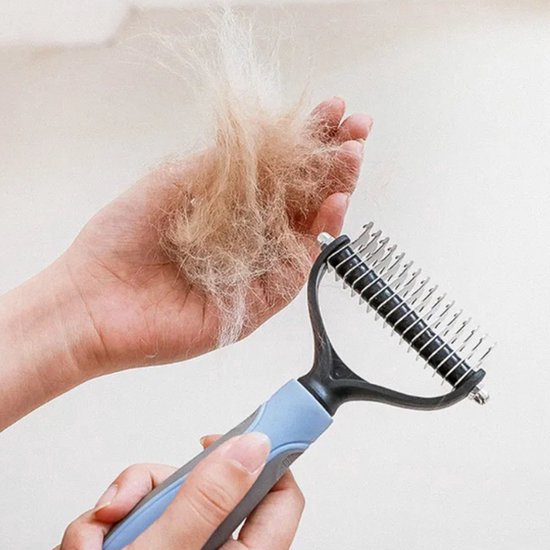 Peigne sous-poil professionnel 2 faces pour chiens et chats - Brosse pour chien - Brosse pour chat - Peigne enchevêtrement - Élimine les nœuds - Prévient la perte de poils - Blauw - Zwart