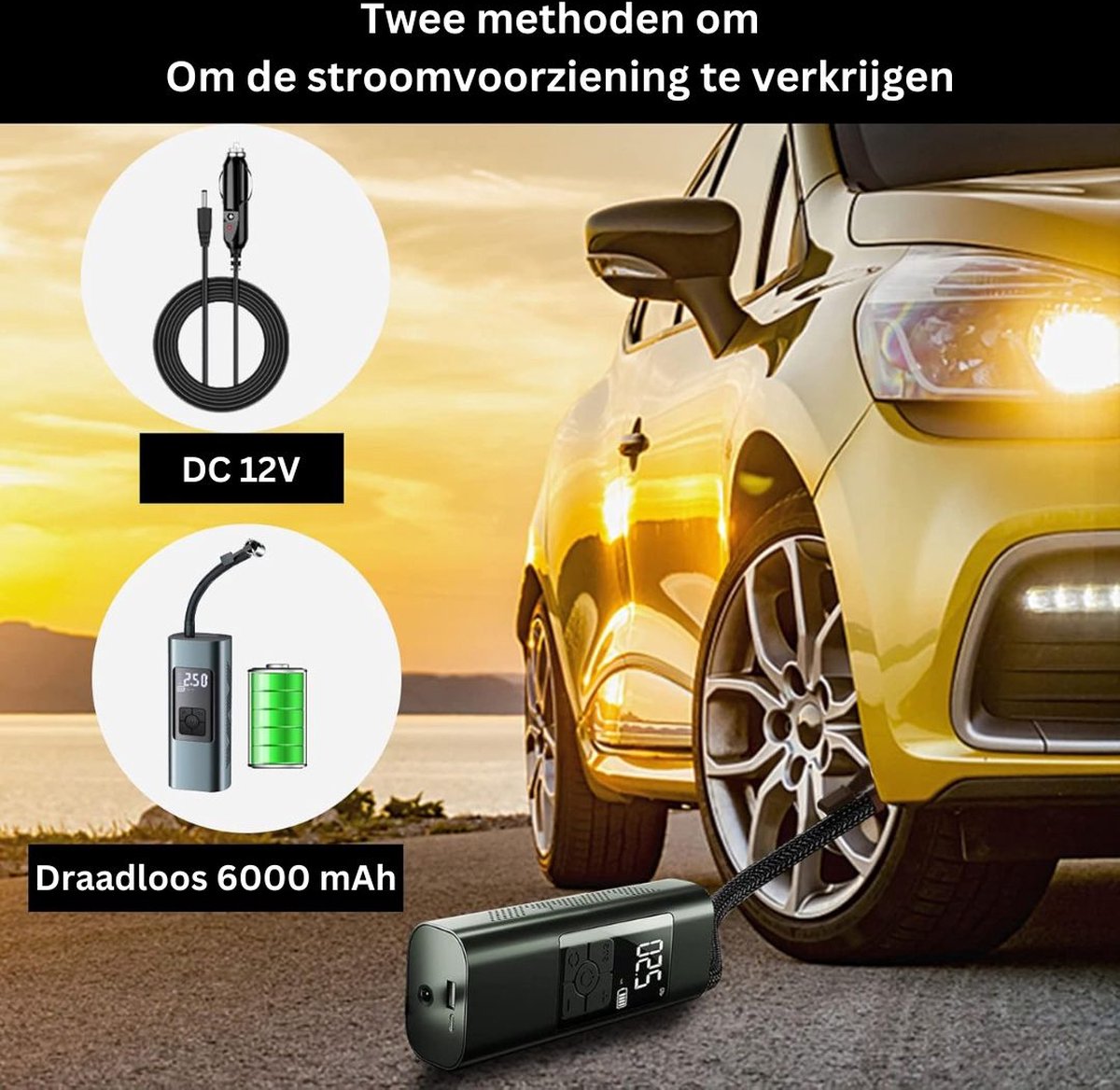 Autobanden Pomp - Elektrische Fietspomp - Compressor - Luchtcompressor - Zwart met Grijs thumbnail 5
