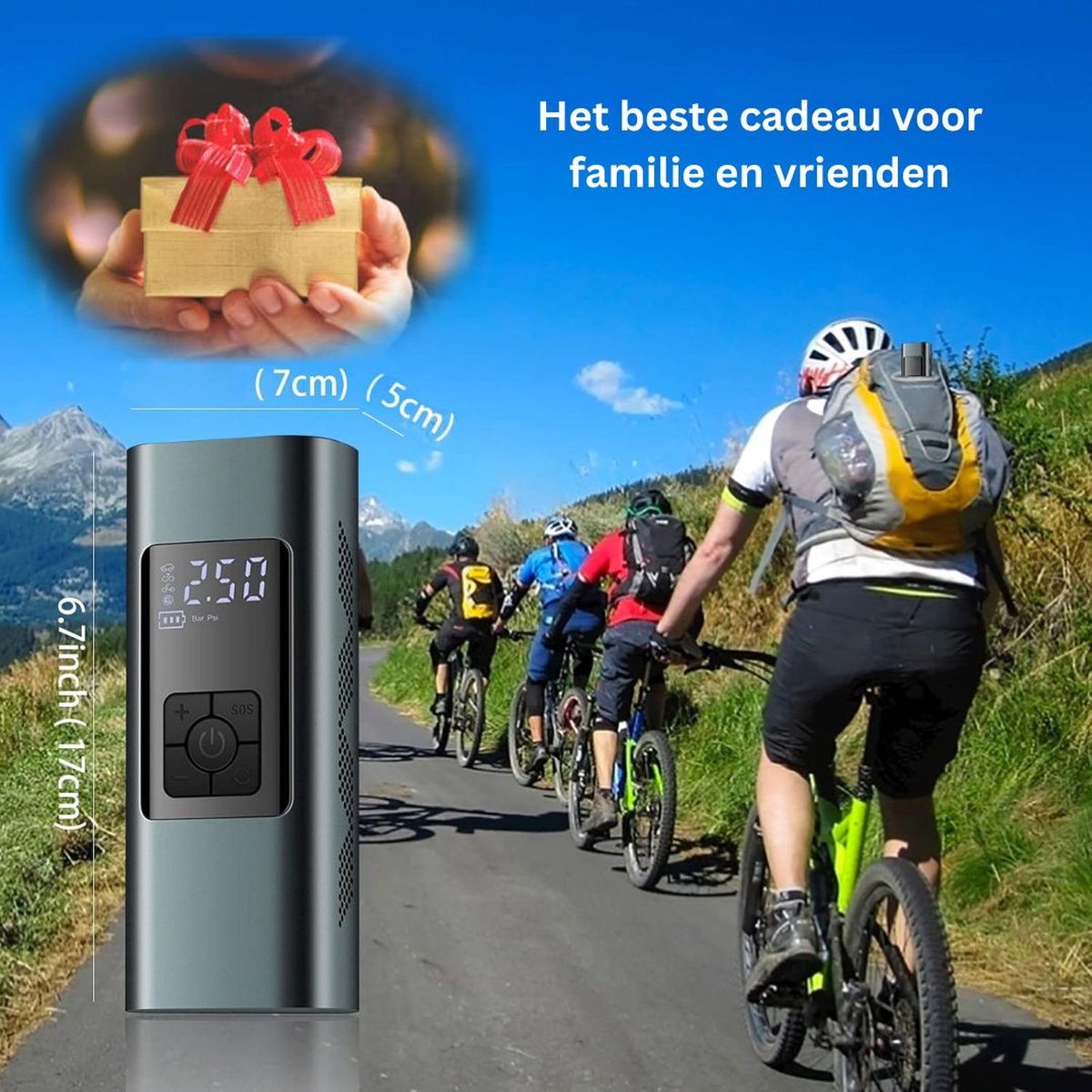 Autobanden Pomp - Elektrische Fietspomp - Compressor - Luchtcompressor - Zwart met Grijs thumbnail 3