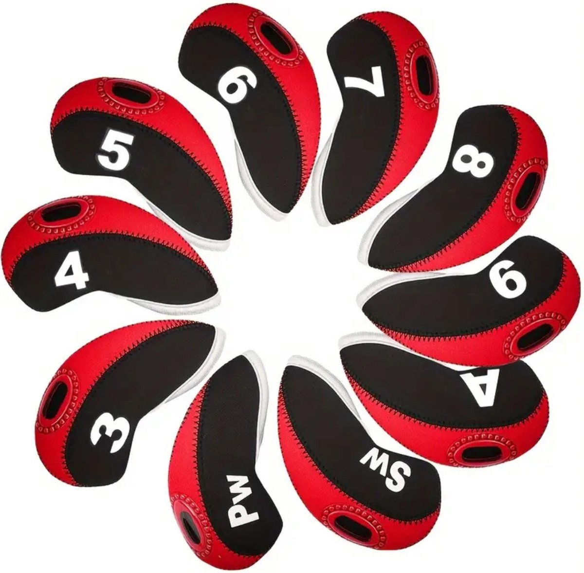 Bovista Golfclub Headcover - Covers - Beschermers - Golfset - Zwart & Rood - 10 Stuks
