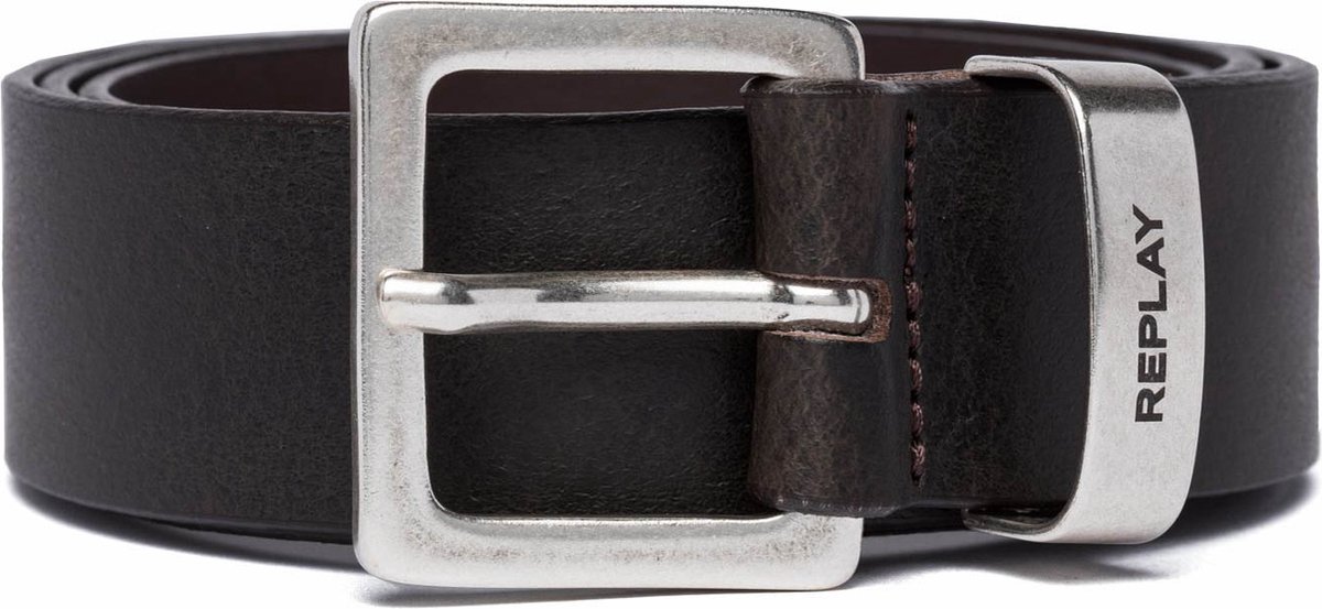 REPLAY Leren Riem Leather Belt W90 Black Brown Donkerbruin
