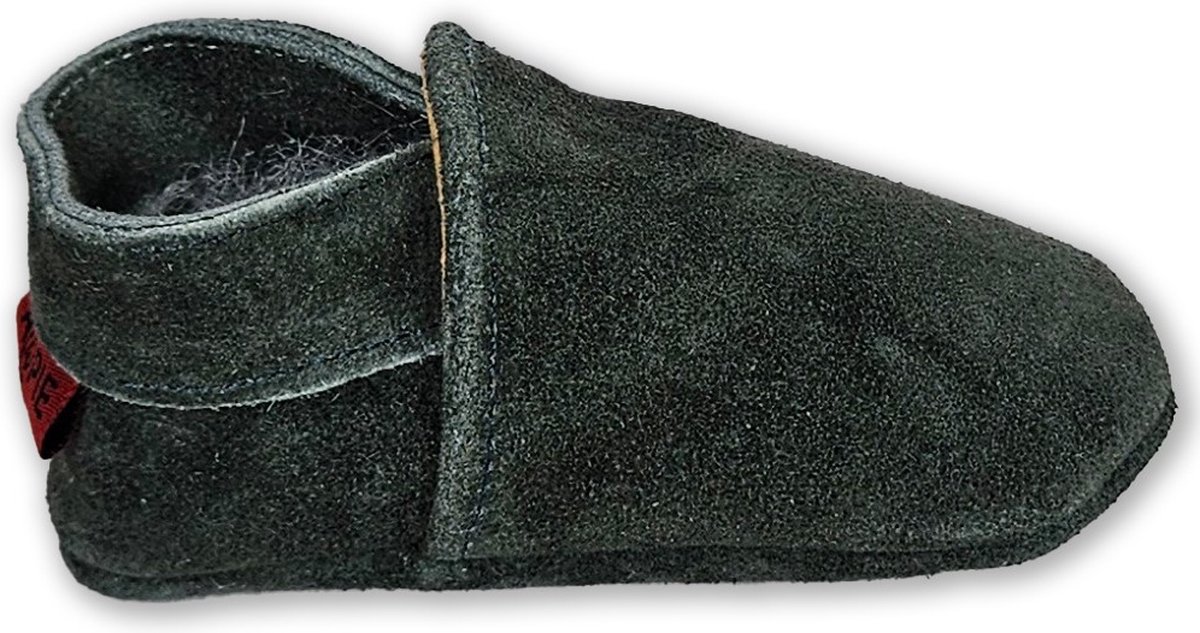 Aapie Basic donker grijs - babyslofjes - leer - kleur donkergrijs - antislip - maat M