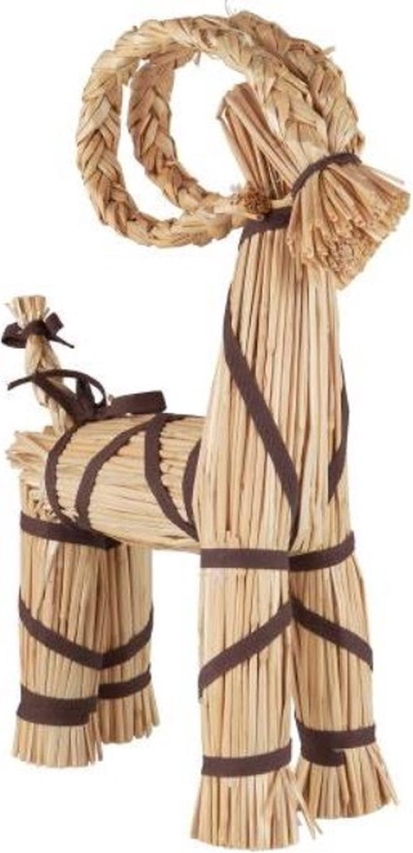 IB Laursen Traditioneel Scandinavische 'Christmas goat' met donkerbruine linten 43cm hoog
