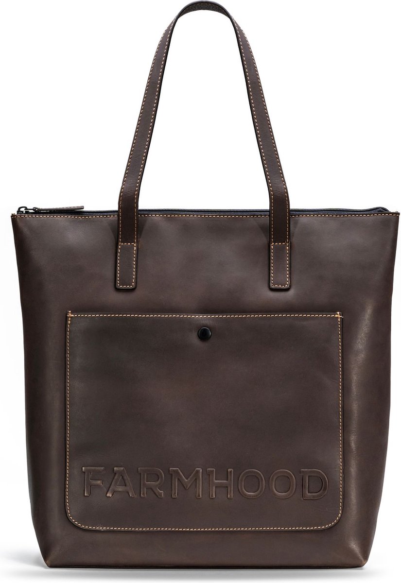 Farmhood Leren Schoudertas Nashville Shopper Dark Brown Donkerbruin