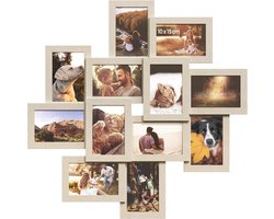 Fotolijsten, fotokader 12 lijsten voor foto's van 10 x 15 cm, fotogalerij, meerdere lijsten, wanddecoratie, natuurbeige