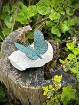 Papillon sur rocher vert petit BRONZE 8 cm de haut - statue en bronze - statue de jardin - bronze de haute qualité - figure décorative - intérieur - accessoire - pour l'intérieur - pour l'extérieur - cadeau - cadeau - Noël - Nouvel An - anniversaire