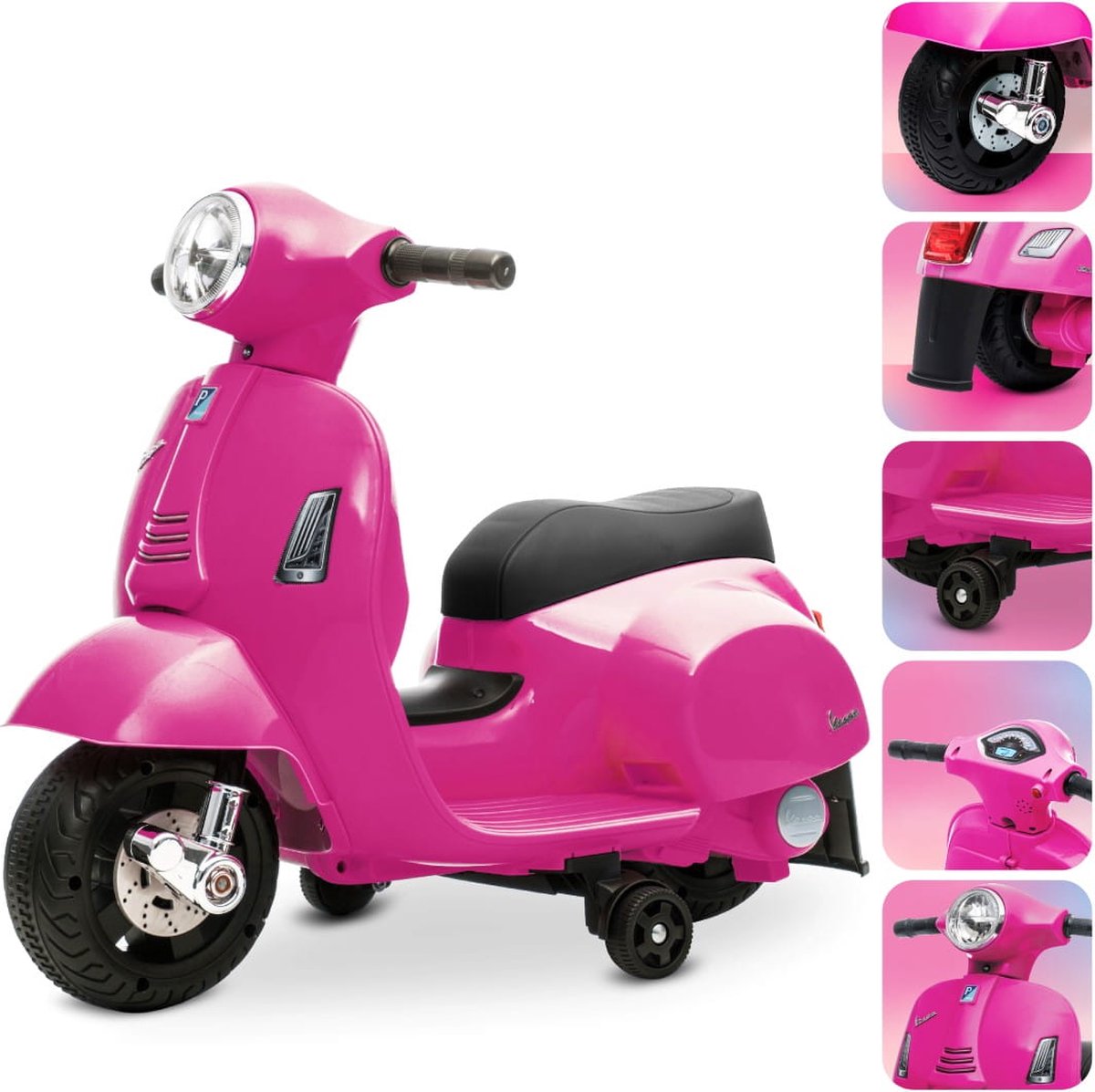 Vespa Elektrische motorfiets, kindermotorfiets, 18-36 maanden 2,5 km/u Rijtijd 45 minuten (Donkerroze)