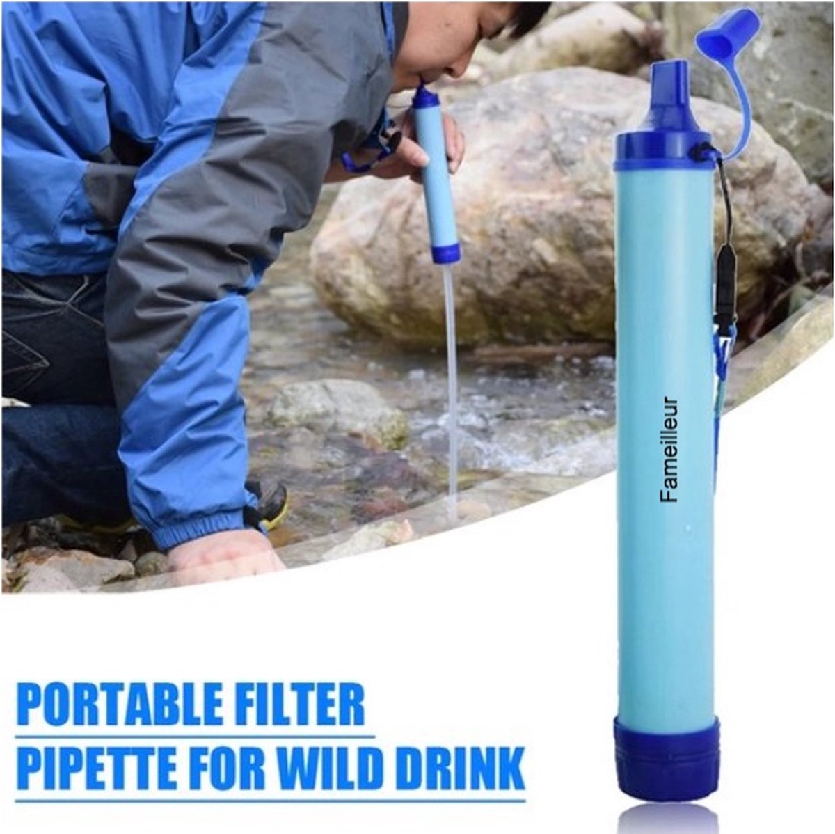 Fameilleur waterfilter- voor schoon drinkwater- water filter straw- rietje- water filter- Elixer Water Straw - survival - water zuiveren - live rietje - live saving - survival straw - complete set - waterfilter - outdoor life - 1500L - BPA-vrij-
