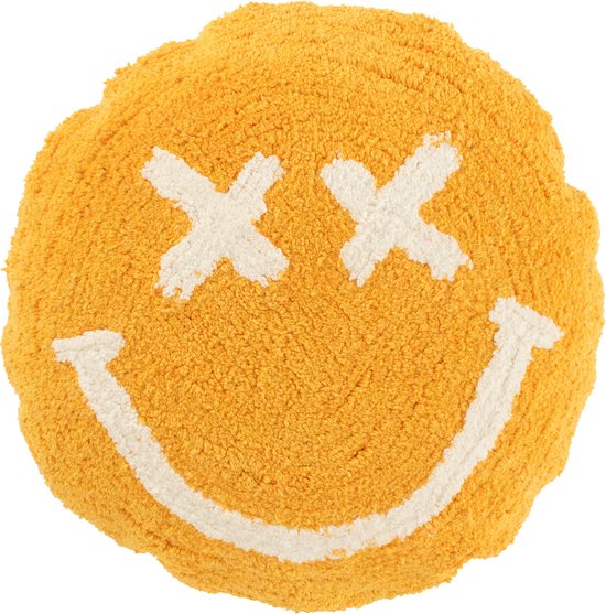J-Line coussin Smiley Tufté - coton - orange/blanc