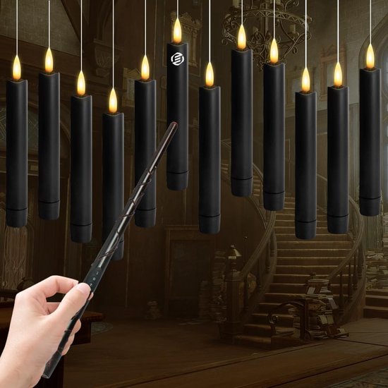 KIKILIVE Vlamloze led-kaarsen, met toverstaf afstandbediening, zwevende, flakkerende, led-staafkaarsen, hangende raamkaarsen, decoratie voor Kerstmis en Halloween