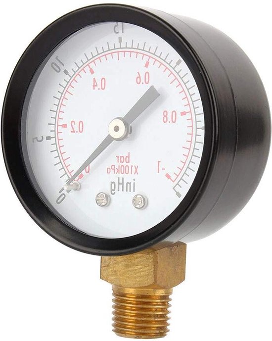 Unterdruckmanometer – 2-Zoll-Display, 1/4 NPT, -30 InHg, Doppelskala Psi/bar, Für Luft, Wasser, Öl & Gas