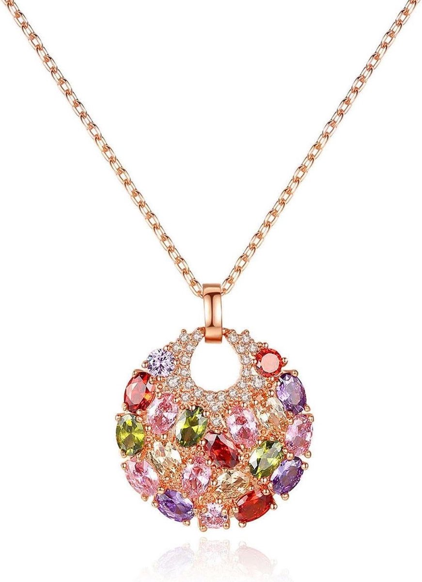 1 stuk kleurrijke zirkoon halsketting - elegante dameshanger - schijfketting - Eén maat .