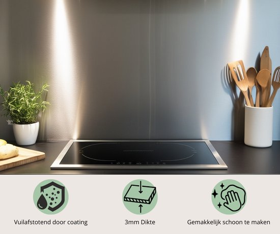 INDIGOS UG Keukenachterwandplaat voor tegelspiegel, wit, 150 x 55 cm, spatbescherming, aluminium composietplaat, hittebestendig, achterwand keuken, modern, afwasbaar, fornuis & oven, wandbekleding