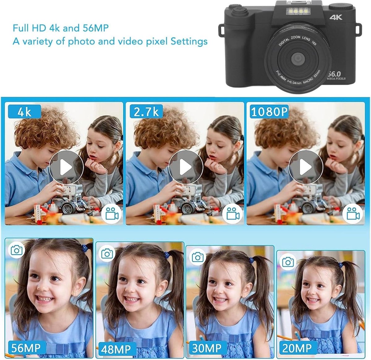 4K YouTube Vlogging Camera 16X Zoom 56MP Autofocus Draagbare Compacte Camera voor Reisfotografie thumbnail 5