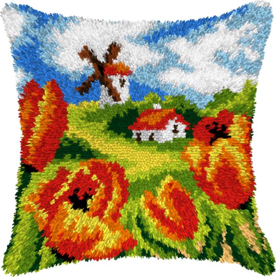 Knooppakket knoopkussen landschap met tulpen nr4244