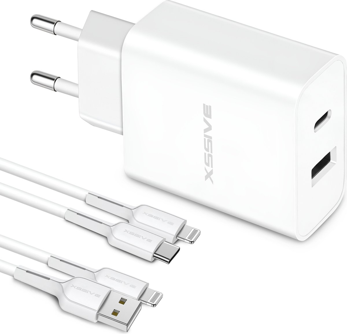 20W Power Adapter met 2 Poorten en 2x geschikt voor Apple Lightning Kabels - 1 Meter
