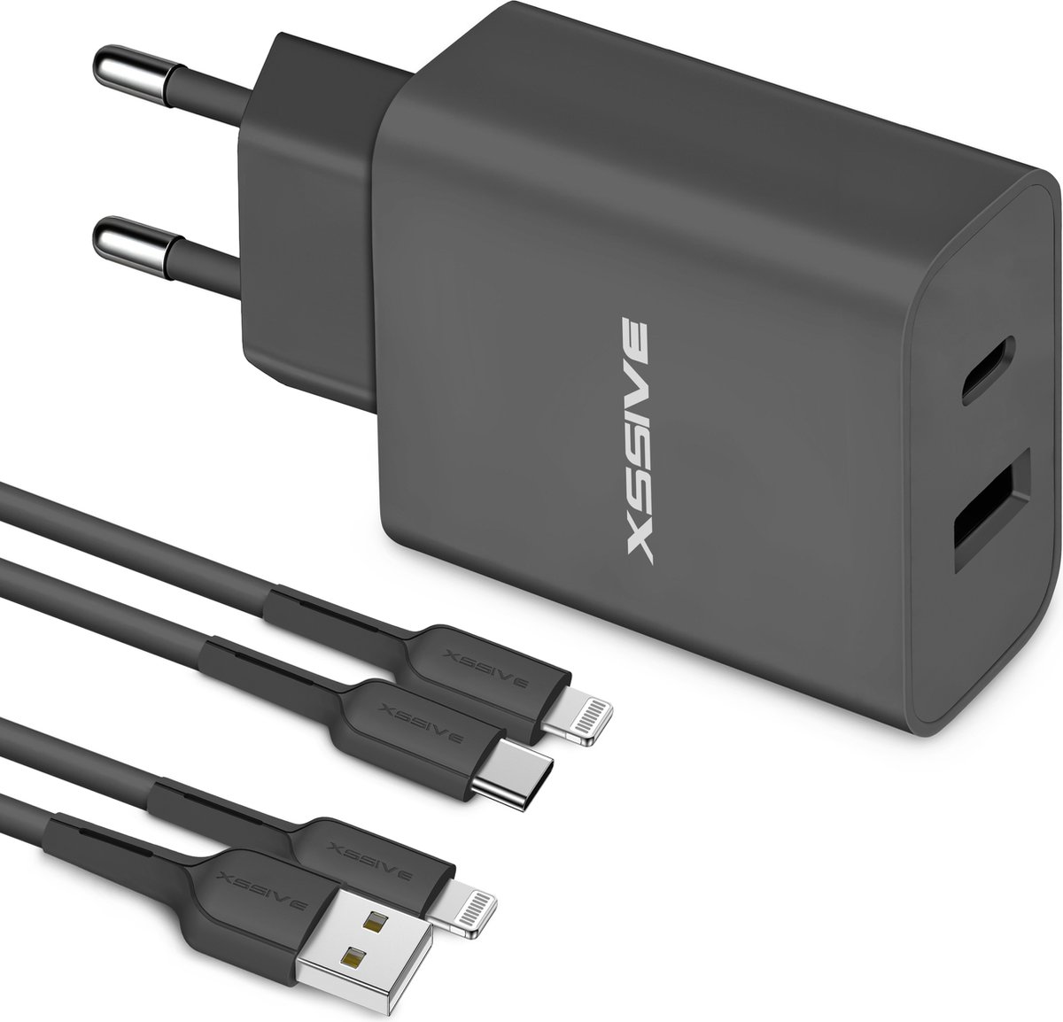20W Power Adapter met 2 Poorten en 2x geschikt voor Apple Lightning Kabels - 1 Meter