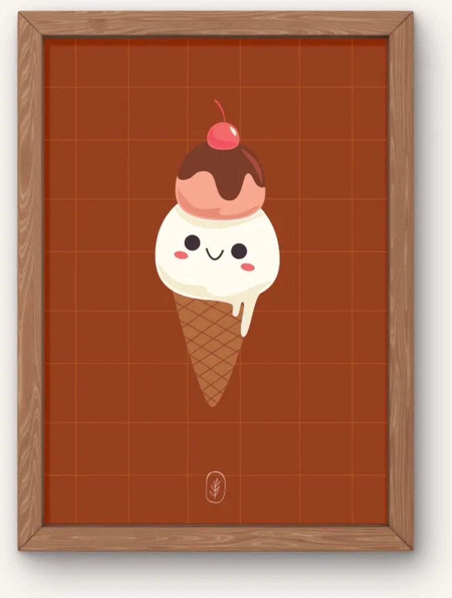 Kinderkamer poster met illustratie - Cherry top ice cream | Babykamer | kinderkamer poster | Grappige poster met ijsje | zomer | Wanddecoratie | 30x40 cm