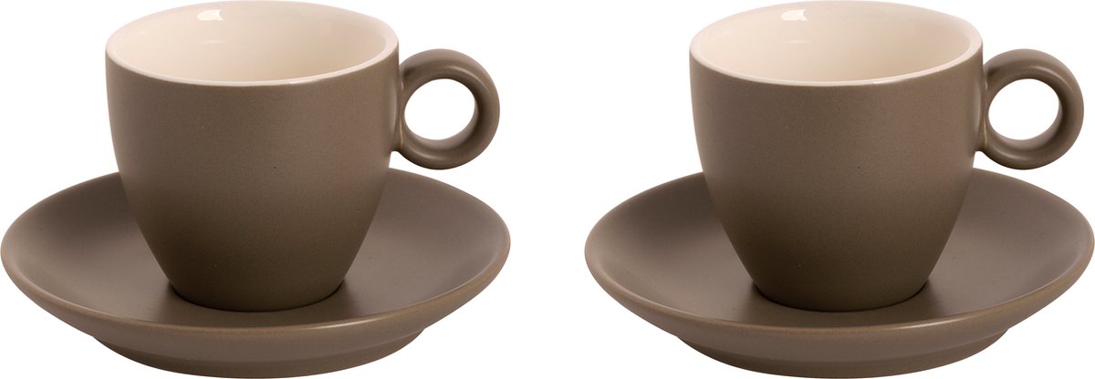 Maastricht Porselein - Koffie kop en schotel - 2 stuks - 17 cl - Bruin - Porselein - Koffiekopjes