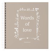 Fyllbooks - Guestbook Words of Love - Invulboek Gastenboek - Geschikt voor: Bruiloft, Huwelijk, Jubileum, Verjaardag of andere gelegenheid - Taupe - 96 Pagina's