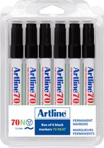 Artline 70 Permanent Marker - Set 6 Stuks - Kogelpunt 1,5mm - Watervast & Wrijfvast - Hervulbaar - Zwart