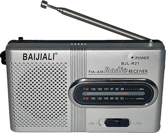 Edmondo Draagbare Mini Noodradio FM/AM - Pocket Radio Speler - Radio voor Rampen - Radio op Batterijen - Transistor Radio op Batterijen - Kleine Radio - Zilver