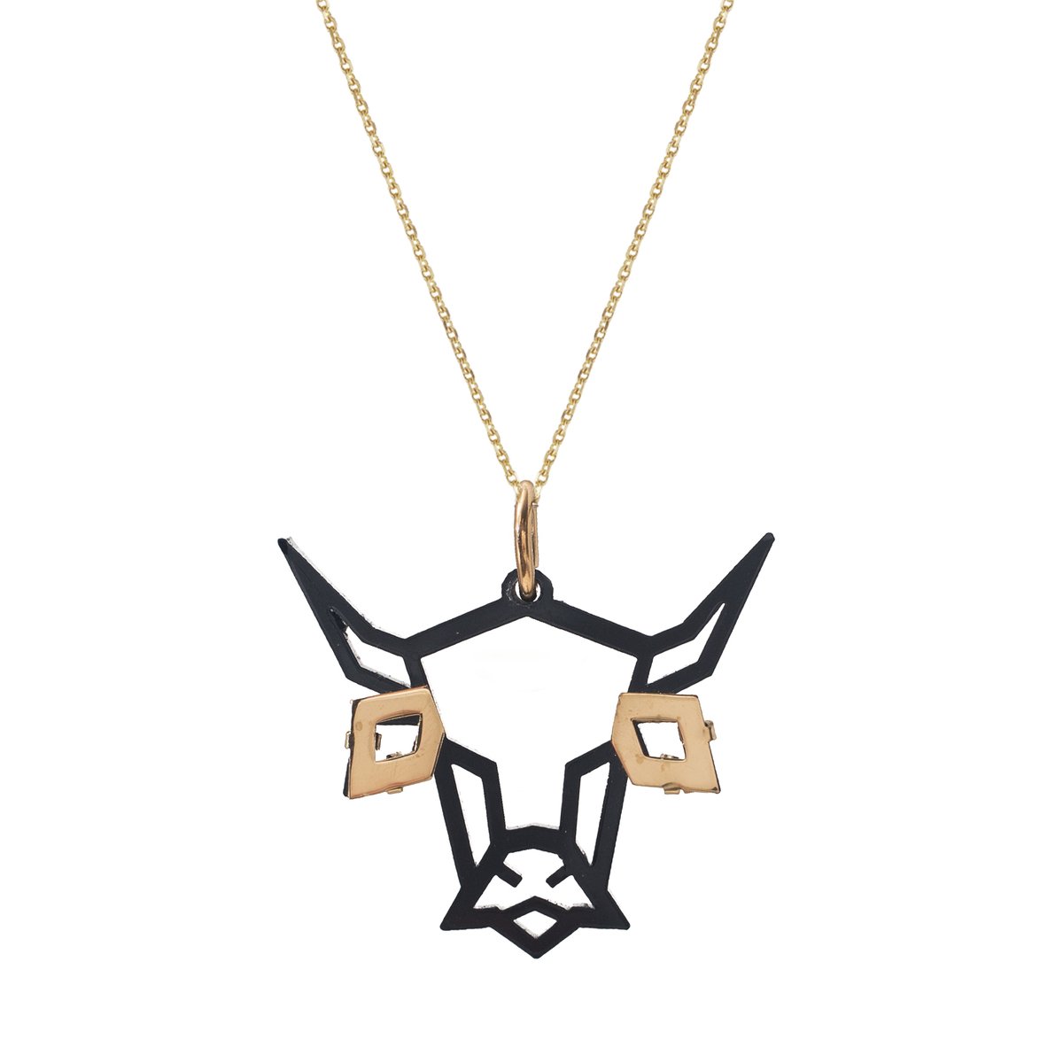 HÔBE | Vaca Hanger | 14 Karaat Goud Verguld Messing| Zwart Celluloseacetaat | Lengte: 4cm | Breedte: 4 cm | 100% Nikkelvrij | Handgemaakt | Zonder Ketting
