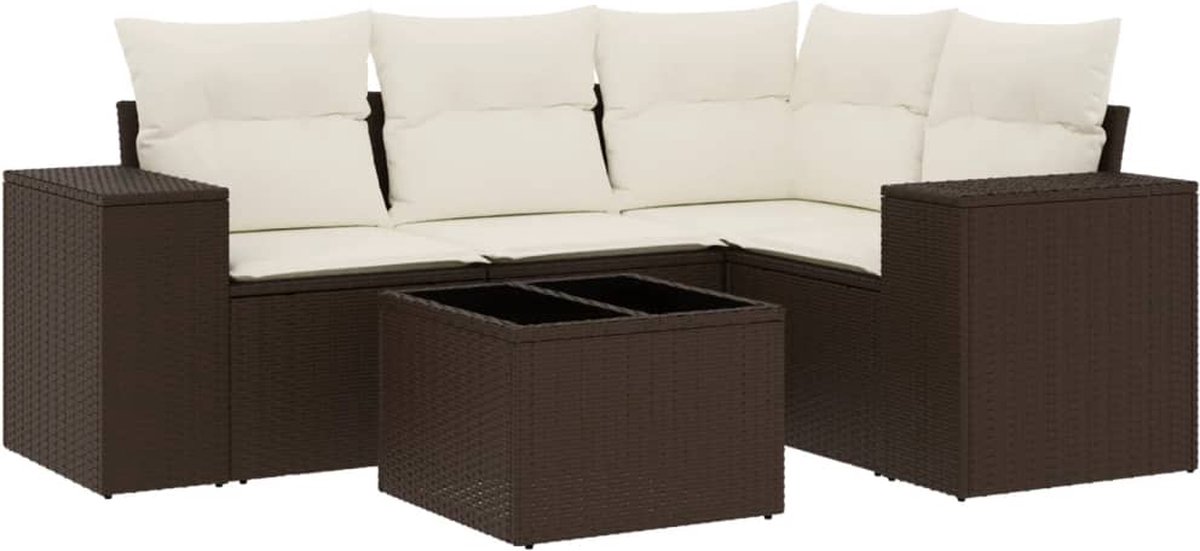 vidaXL 5-delige - Loungeset - met - kussens - poly - rattan - bruin
