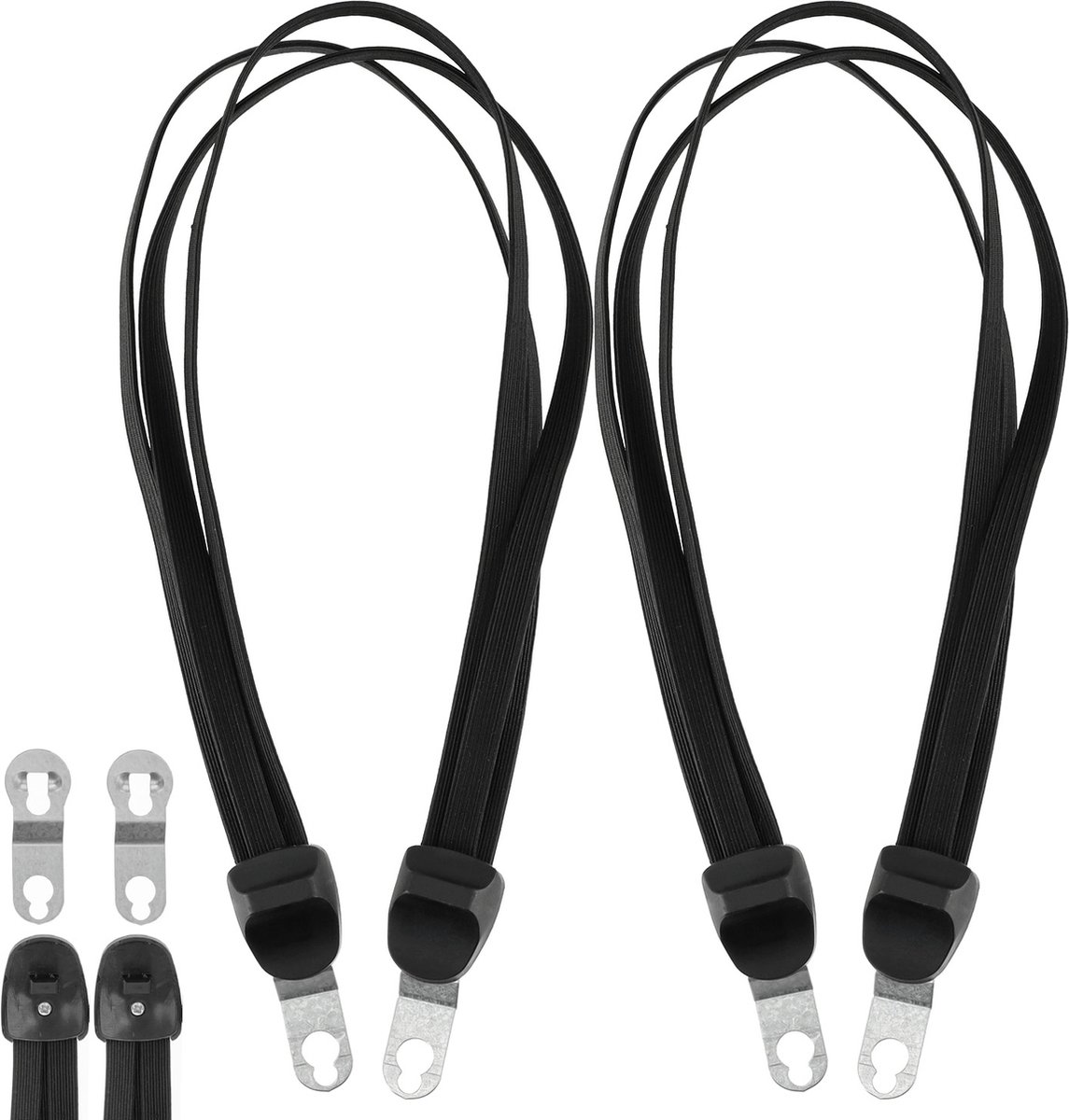 Snelbinders 2 Stuks - Verstelbare zwarte spinbinder met haak - dubbele elastiek armen - 70cm voor 26-28 Inch fietsen