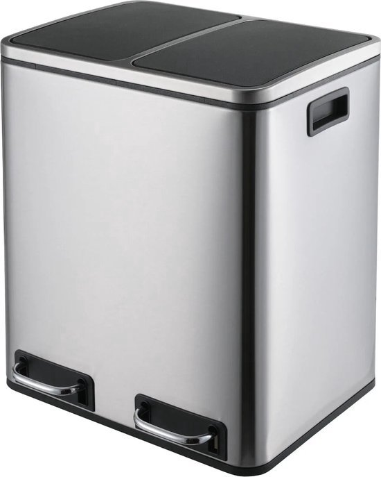 SONGMICS Keukenprullenbak, 2 x 30 L, 2 compartimenten, pedaalemmer, softclose deksel, met binnenemmers, staal, 15 afvalzakken inbegrepen, matwit LTB741W02 SONGMICS Keukenprullenbak, 2 x 30 L, 2 compartimenten, pedaalemmer, softclose deksel, met binnenemmers, staal, 15 afvalzakken inbegrepen, matwit LTB741W02