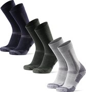 DANISH ENDURANCE Wandelsokken met Merino Wol - Kniehoogte - voor Dames & Heren - 3 Paar - Zwart, Lichtgrijs en Groen 39-42