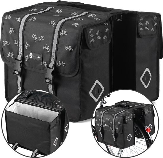 Packaway Dubbele Fietstassen - Uitneembare koelzak- Waterdicht-Fietspatroon-36L-Zwart — afbeelding 3
