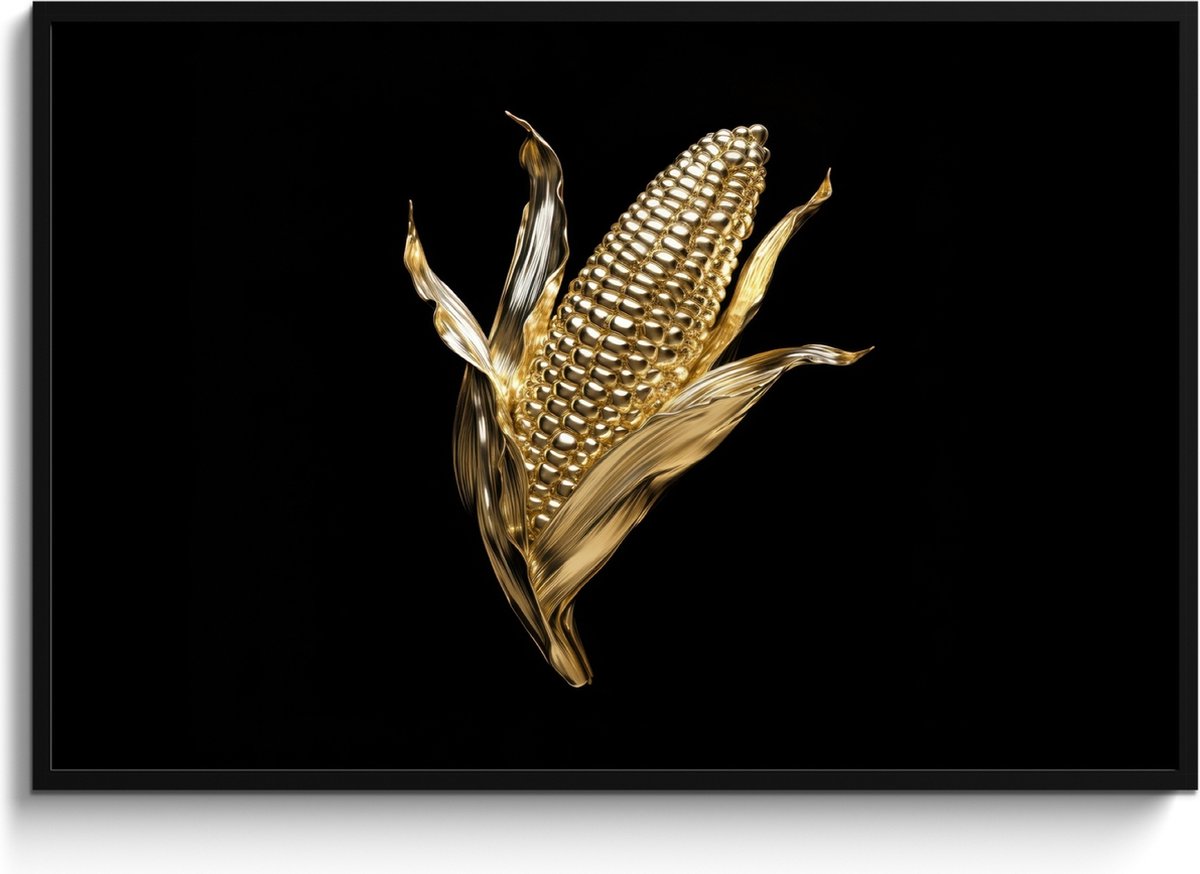 FrameYourWall Fotolijst inclusief poster - Posterlijst 120x80 cm - Posters - Mais - Eten - Goud - Zwart - Foto in lijst - Keuken decoratie muur - Wanddecoratie accessoires - Muurdecoratie - Schilderijen