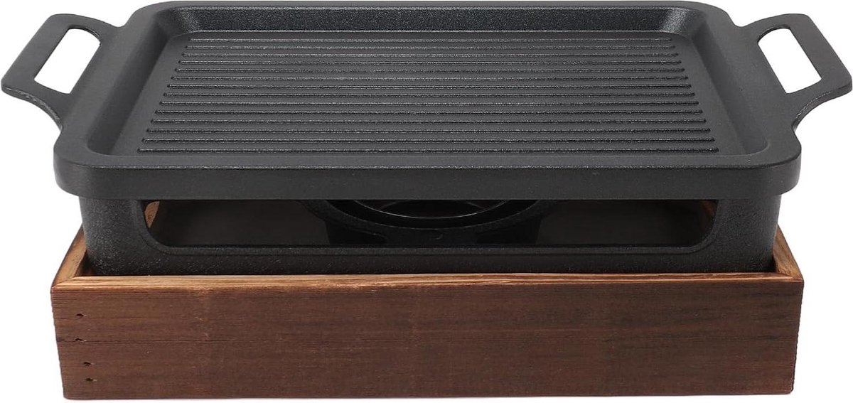 Draagbare Lichtgewicht Rookloze Houtskoolgrill - Tafelbarbecue met Alcoholkachel - Binnengrill 106 X 79 Inch - Verwijderbare Grillplaat - Houten Basis voor Kamperen