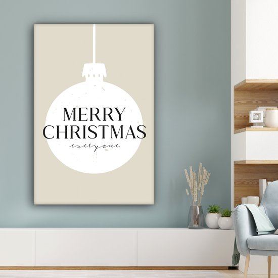 Canvas schilderij 90x140 cm - Wanddecoratie Christmas - Japandi - Witte kerstballen - Muurdecoratie woonkamer - Slaapkamer decoratie - Kamer accessoires - Schilderijen op canvas - Kerstdecoratie voor binnen - Kerstversiering - Kerstmis versiering