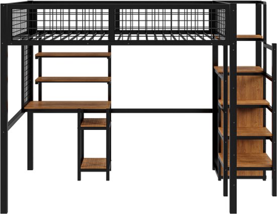 Hoogslaper 90 x 200 cm met veiligheidsladder en flexibel opbergvak Hoogslaper 90 x 200 cm met veiligheidsladder en flexibel opbergvak