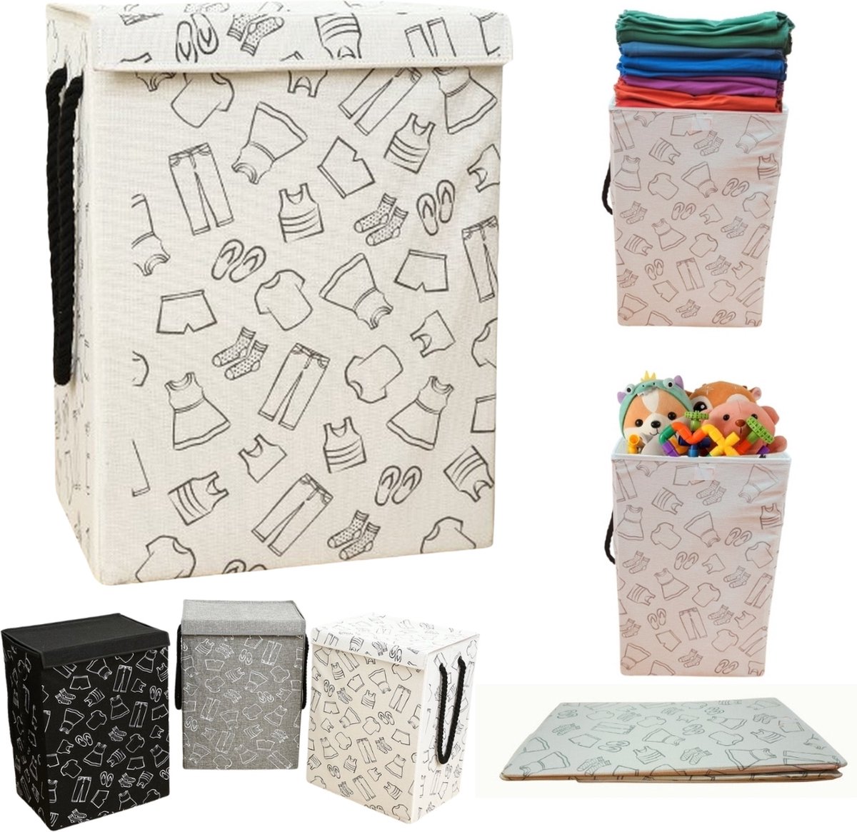 Goedkoopste Lexorion Opbergmand - Opbergmand - Speelgoedmand Kinderen - Opbergmand met deksel - Opbergmanden - Opbergmand kinderkamer - Opbergmand speelgoed - Wasmand Opvouwbaar - Stijlvolle Kledingmand - 57L Wasmand - Wit