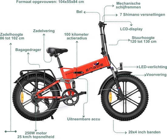 Engwe Engine X Fatbike Elektrische Vouwfiets - Rood van ENGWE — afbeelding 5
