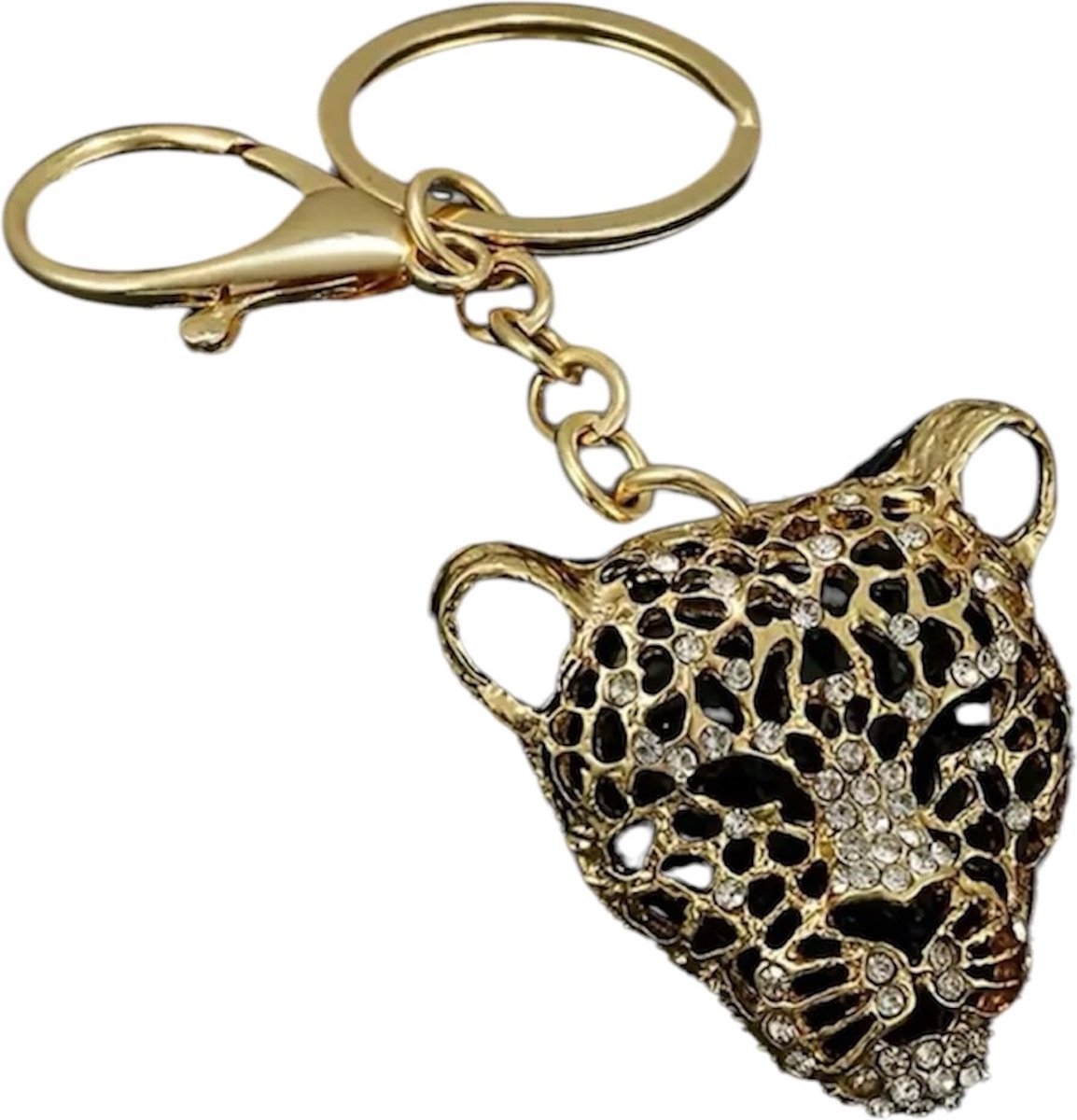 Sleutelhanger Panter Hoofd Strass ( 4.5 x 4.5 cm ) Goudkleurig