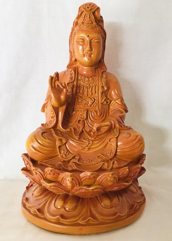 Kwan yin beeld wood look 16x25x14cm Kwan Yin, ook wel Quan Yin Guanyin of Kannon boeddha |