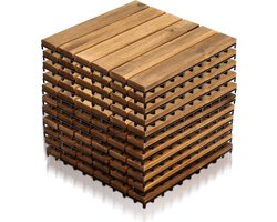 Terrastegel 11 stuks - 1 m² Tuintegels - Acaciahout - 6 strepen per stuk - 30x30x2,4 cm - Balkon, Terras Vlondertegel - Terrasplanken - Kliktegels - Snelle Montage