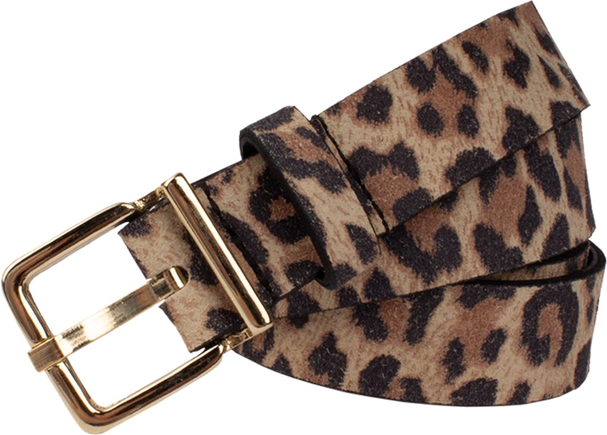 Legend Dames - Leren riem - Taupe - Panterprint - 90cm