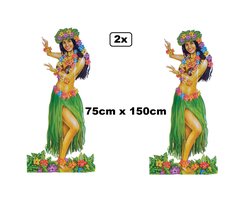 2x Hawaiiaanse hulagirl wanddecoratie 75cm x 150cm - Tropical hawai festival party thema feest